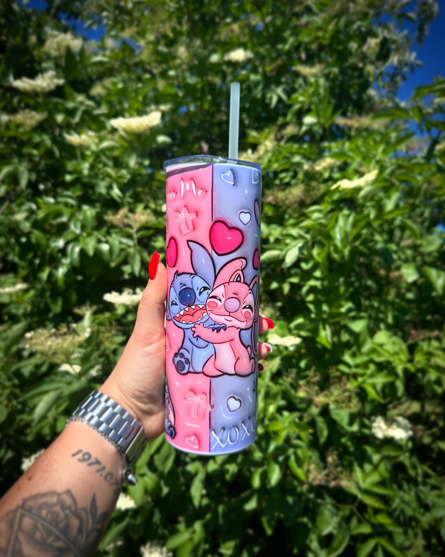 Stitch mintás szívószálas fémpohár zárható tetővel 600 ml🎀