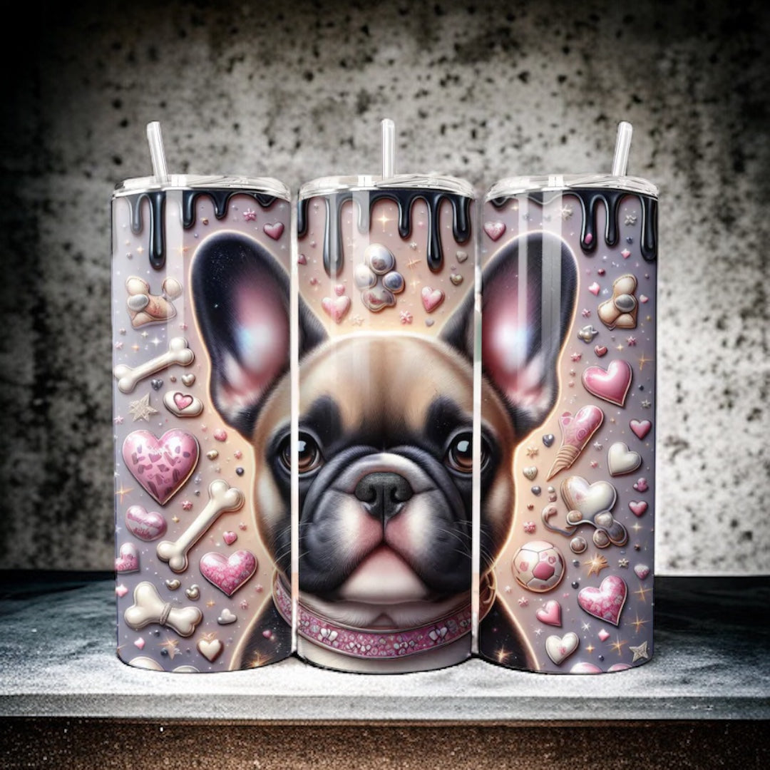 Francia bulldogos szívószálas fémpohár zárható tetővel 600 ml🎀