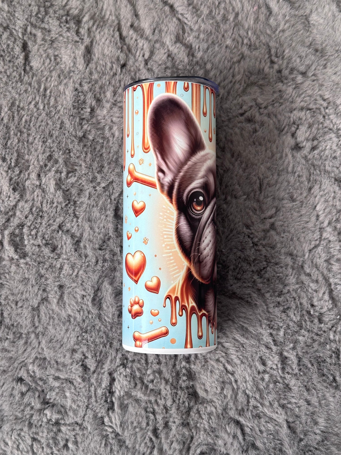 Francia bulldogos szívószálas fémpohár zárható tetővel 600 ml🎀