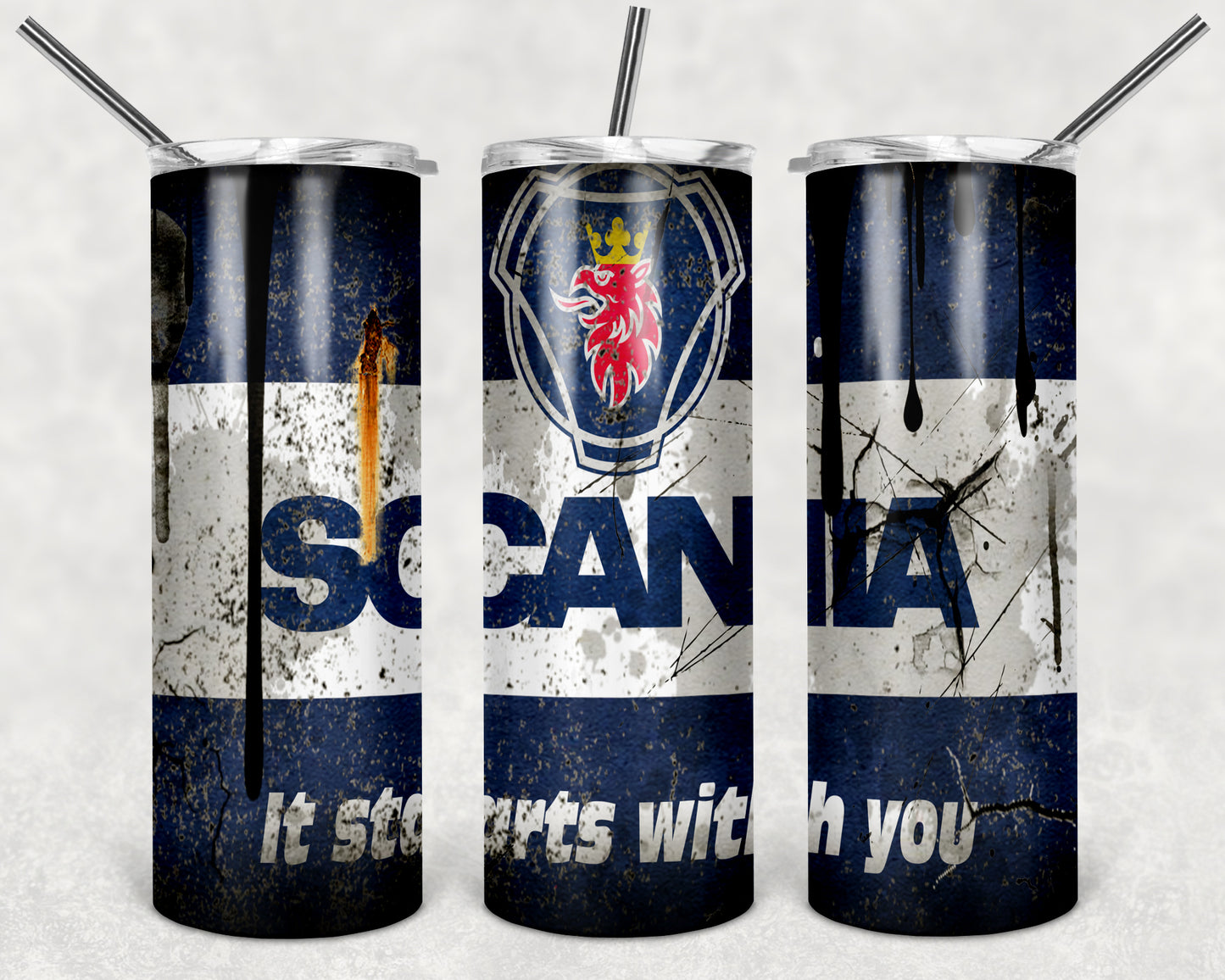 "Scania" szívószálas fémpohár zárható tetővel 600 ml