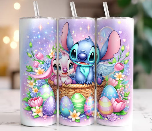 Húsvéti Stitch mintás szívószálas fémpohár zárható tetővel 600ml 🎀