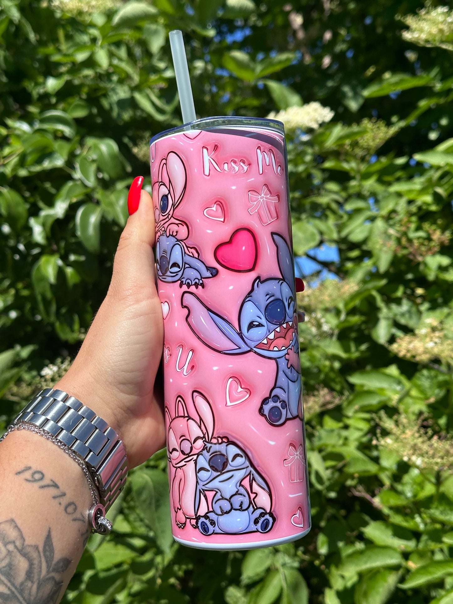 Stitch mintás szívószálas fémpohár zárható tetővel 600 ml🎀