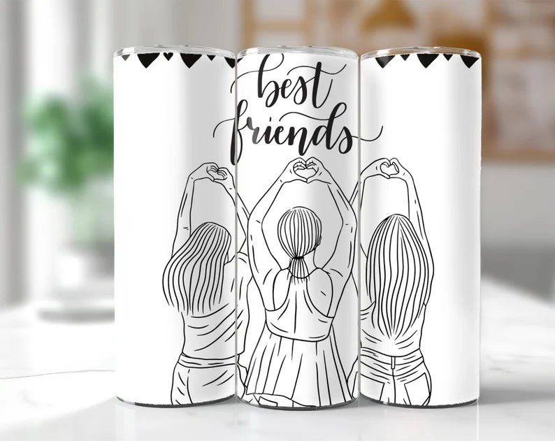 “Best Friends” szívószálas fémpohár zárható tetővel 600 ml🎀