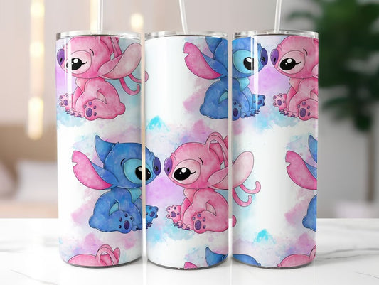 Szívószálas fémpohár zárható tetővel  600 ml🎀  Stitch mintával