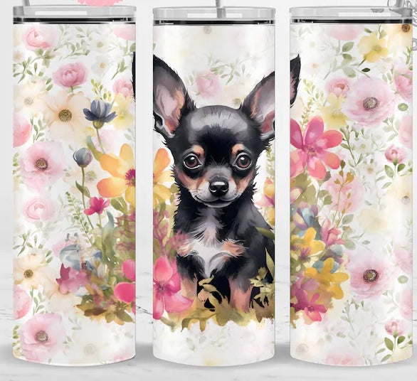 Chihuahua mintás szívószálas fémpohár zárható tetővel 600ml🐶