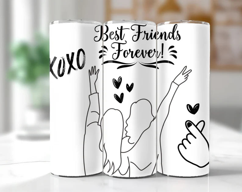 “Best Friends Forever!” Szívószálas fémpohár zárható tetővel 600 ml🎀