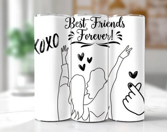 “Best Friends Forever!” Szívószálas fémpohár zárható tetővel 600 ml🎀