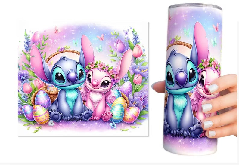 Húsvéti Stitch mintás szívószálas fémpohár zárható tetővel 600 ml🎀