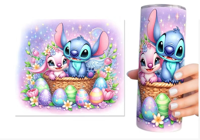 Húsvéti Stitch mintás szívószálas fémpohár zárható tetővel 600ml 🎀