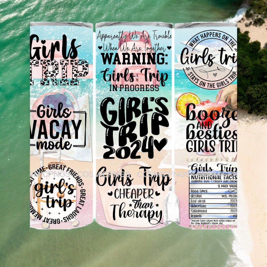 “ Girls Trip 2024” termoszos szívószálas fémpohár zárható tetővel 600 ml🥥