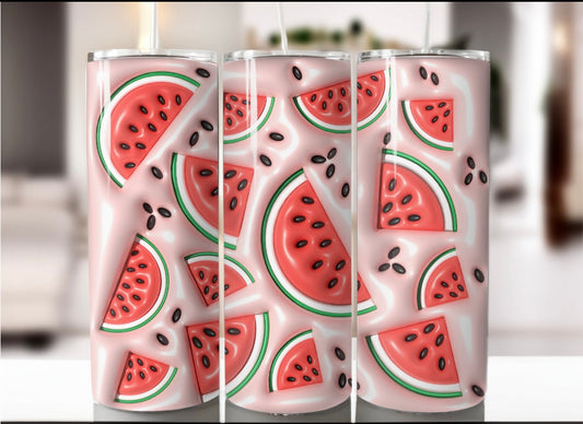 Dinnyés szívószálas fémpohár zárható tetővel 600 ml 🍉