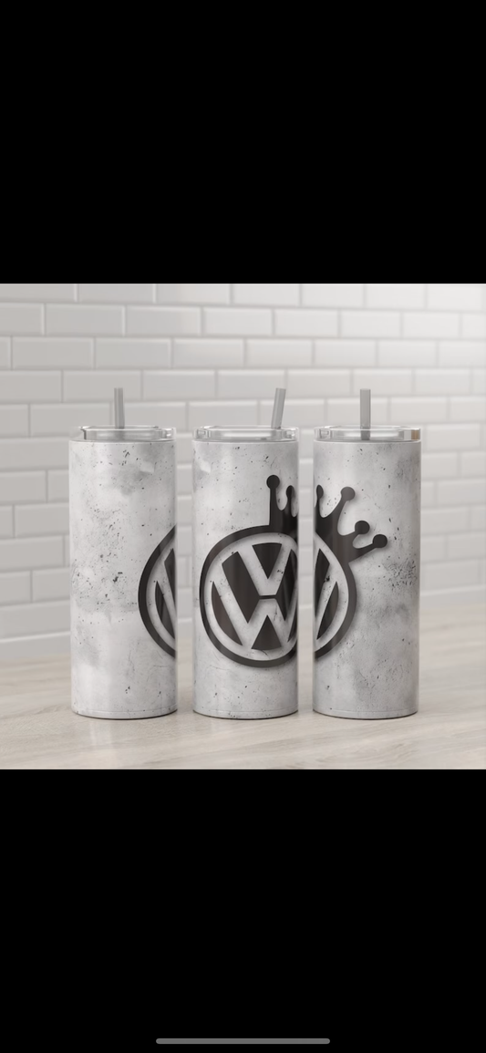 Volkswagen mintás szívószálas fémpohár zárható tetővel 600 ml🎀