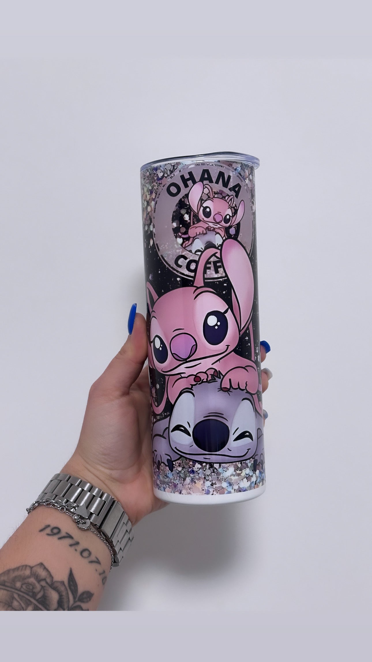 Szívószálas fémpohár zárható tetővel  600 ml🎀  Stitch mintával