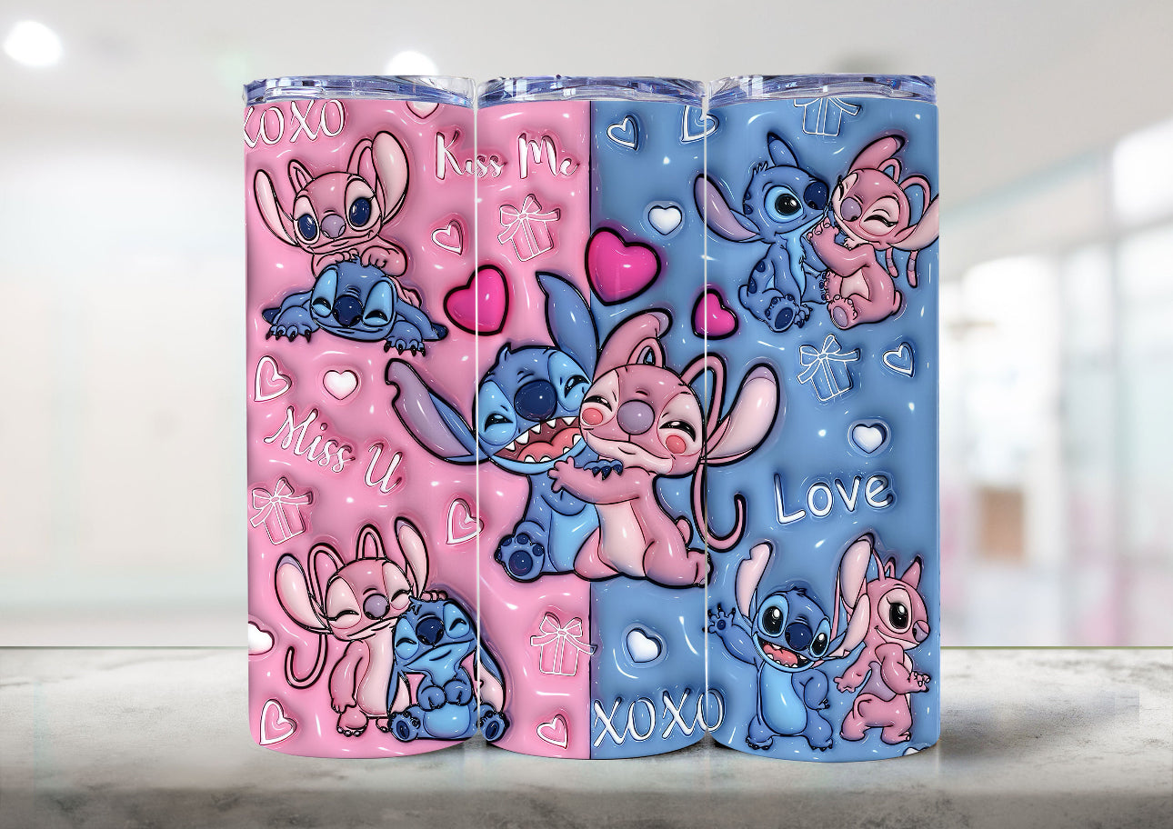 Stitch mintás szívószálas fémpohár zárható tetővel 600 ml🎀