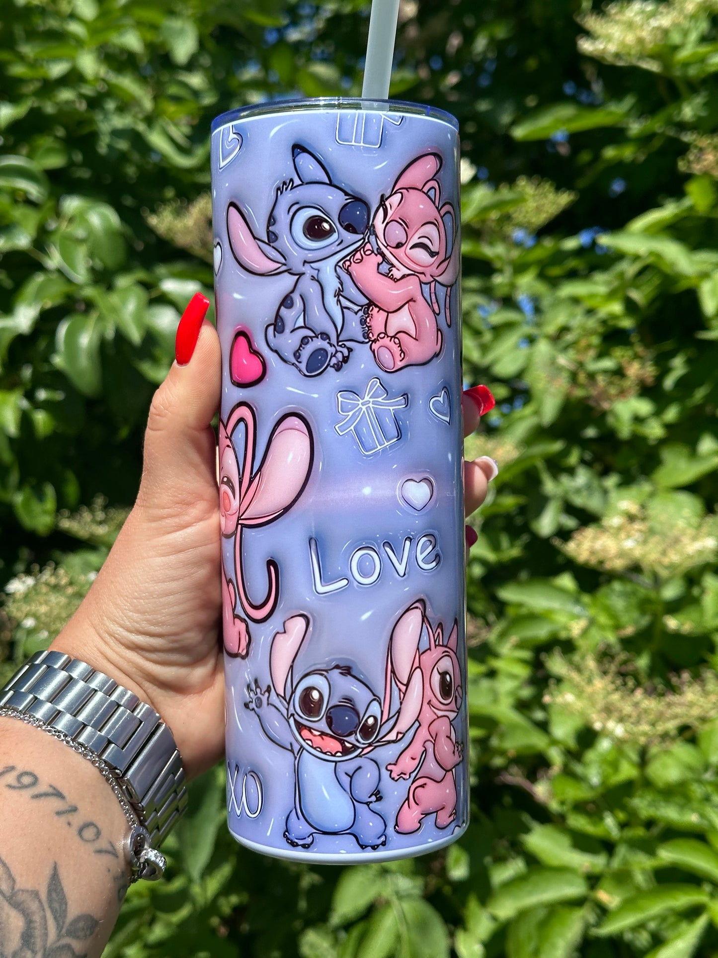 Stitch mintás szívószálas fémpohár zárható tetővel 600 ml🎀